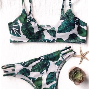 Green & white Zaful palm leaf bikini S